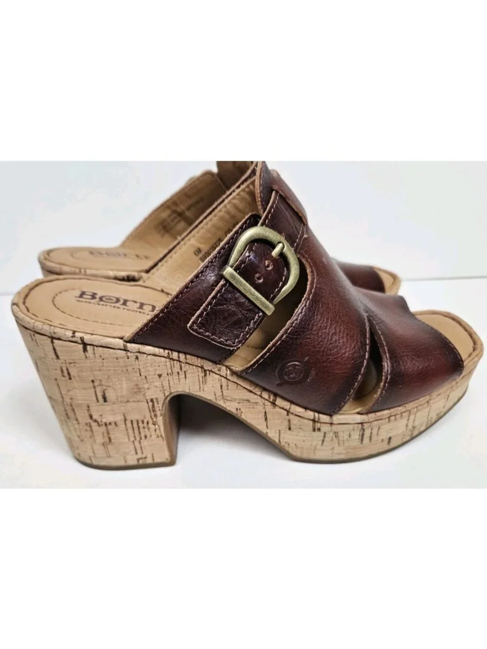 Born Leather Wedge Mules Sandals 6M Buckle 90's Y2K Style Cork